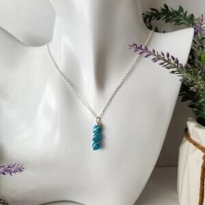 Silver Dainty Turquoise Seashell Bar Necklace / Wire Wrapped Pendant Necklace